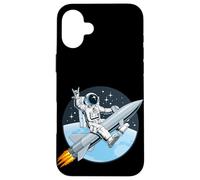Cool Astronaut Riding a Launch Rocket Illustration Coque pour iPhone 16 Plus