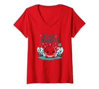 Cool Axolotl Kid Aquatic Adventure pour garçons T-Shirt avec Col en V, Femme, Rouge, M
