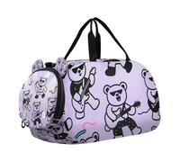 Cool Band Bear Sac de sport pour enfants avec compartiment à chaussures Grande capacité Sac de danse pour voyage, natation, danse, ballet Violet