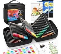 COOL BANK Lot de 120 crayons de couleur professionnels pour adultes, artistes, avec 2 carnets de croquis, 1 livre de coloriage et accessoires d'art dans un étui à fermeture éclair, idéal pour les
