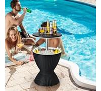 cool bar noir Ø43 x 57,5-82h 2 en 1 table basse 30L avec plateau relevable cm imitation rotin pour fêtes terrasses jardins