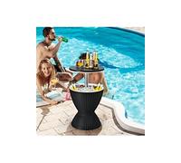 cool bar noir Ø43 x 57,5-82h 2 en 1 table basse 30L avec plateau relevable cm imitation rotin pour fêtes terrasses jardins