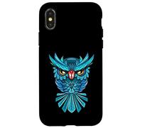 Cool Blue Halloween Night Owl Illustration Graphic Design Coque pour iPhone X/XS
