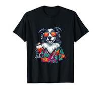 Cool Border Collie Dog Comic Summer Party Vacances T-Shirt