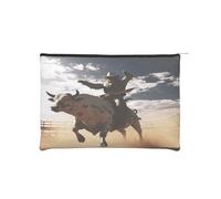 Cool Bull Riding Trousse à maquillage réutilisable en papier imperméable et légère pour voyage, école et usage quotidien Motif imprimé intégral pour femmes, étudiants, écologistes, Noir , Taille