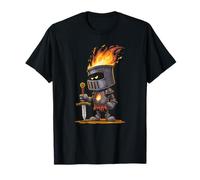 Cool Cartoon Knight avec Flammes et épée Graphique T-Shirt
