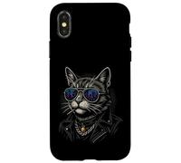 Cool Cat in Shades with City Lights Retro Streetwear Vibe Coque pour iPhone X/XS