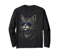 Cool Cat in Shades with City Lights Retro Streetwear Vibe Manche Longue