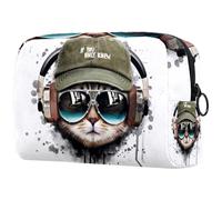 Cool Cat Listening Music Cosmetic Bag for Women Travel Toiletry Bags Large Makeup Handy Pouch Organizer Bag With Zipper, multicolore, 18.5x7.5x13cm/7.3x3x5.1in, Trousse de toilette