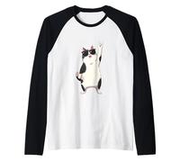 Cool Cat Lunettes de Soleil Rock on Funny Animal Vintage Design Manche Raglan