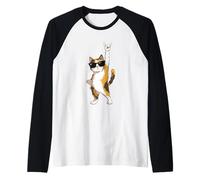 Cool Cat Lunettes de Soleil Rock on Funny Retro Style Manche Raglan