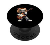 Cool Cat Rock Star Jouant de la Guitare électrique PopSockets PopGrip Adhésif