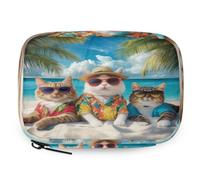 Cool Cats Summer Beach Pilulier de voyage avec fermeture éclair Sac de rangement quotidien de vitamines portable 8 emplacements pour la maison, le bureau, la salle de sport, les voyages