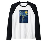 Cool Chat Heureux dans la Nuit étoilée Peinture Concept Art Manche Raglan
