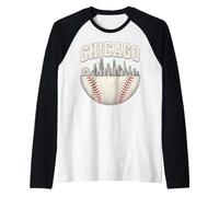Cool Chicago Illinois Skyline Baseball Fan City Downtown Manche Raglan