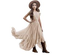 Cool Chose Swing Robe Irrégulière Rockabilly Vintage Solide Robes Rétro Courtes Filles Party Robes Enfants 712 Ans Vêtements Manches Robes pour Petites Filles Bébé Fille 80, beige, 7-8 ans