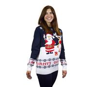 Cool Christmas Clothing Pull de Noël pour Femme, Homme et Enfant Bleu Père Noël et Rudolph Le Renne