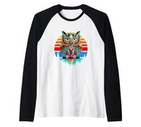 Cool Colorful Owl Jungle Sunset Graphic Illustration Owl Manche Raglan