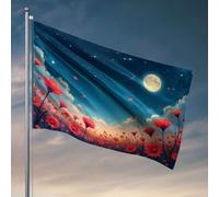 Cool Decor For Guys Room A Field of Red Flowers Under A Starry Sky With A Full Moon Drapeau Happy Camper Gifts Drapeaux de chambre pour filles (30 x 45 cm)