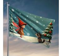 Cool Decor For Guys Room A Girl With Fairy Wings And A Raton Laveur In A Snowy Winter Scene. Drapeau, décoration de chambre d'homme, support de drapeau de jardin (60 x 90 cm)