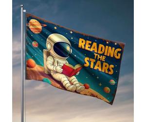 Cool Decor For Guys Room Astronaute Reading Book On Alien Planet. Drapeau pour décoration de chambre d'homme, support de drapeau de jardin (152 x 244 cm)