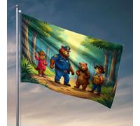 Cool Decor For Guys Room Four Cartoon Bear In Forest Setting. Drapeau Happy Camper Gifts Drapeaux de chambre pour filles (60 x 90 cm)