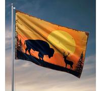 Cool Decor For Guys Room Sunset with Bison and Deer Silhouettes. Drapeau Happy Camper Gifts Drapeaux de chambre pour filles (152 x 244 cm)