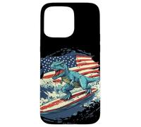 Cool Dinosaure Surfeur avec Drapeau USA pour Garçons et Filles Coque pour iPhone 15 Pro Max