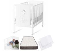 COOL · DREAMS Lit bébé Indi + kit de Couchage + Matelas HR + 4 Roues + Drap Housse + surmatelas CoolDreams