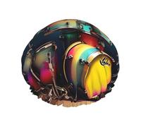 Cool Drums Ensemble de bonnet de douche imprimé, bonnet de douche doublé pour femme, réutilisable, double couche imperméable