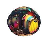 Cool Drums Ensemble de bonnet de douche réutilisable, double couche, bonnet de douche non mouillant, grande taille pour toutes les longueurs de cheveux