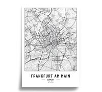 Cool Factory Poster Plan de ville A3 Noir Blanc | Papier 250 gr. Image pour salon et chambre | Poster minimaliste | Idée cadeau parfaite | Sans cadre | Francfort sur le Main
