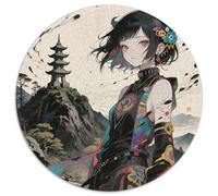 Cool Fille 1000 Pièces Puzzle Rond Jeu Style Noir Puzzles Éduchatif Défi Jouets Cadeau Unique pour Adultes Et Enfants 1000pcs (67.5x67.5cm)