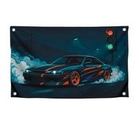 Cool Flag 9,1 x 1,5 m Voiture de sport « Street Drift in Lights of Night City » - Tapisserie en polyester simple face avec quatre œillets en laiton - Drapeaux muraux décoratifs pour garage - Bannière