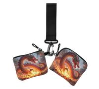 Cool Flame - Lot de 2 porte-cartes de monnaie pour femme - Motif dragon chinois - Porte-monnaie fin et amovible - Avec dragonne - Motif dragon chinois - Moderne, Dragon chinois à flamme froide