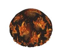 Cool Fox Bonnet de douche imprimé feu pour femme, réutilisable, double couche, bande élastique, bonnets de bain pour cheveux longs pour douche