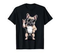 Cool French Bulldog Rock Hand Sign Sunglasses Humor T-Shirt