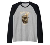 Cool Friends Forever Skelton Hugs a Cat Illustration Graphic Manche Raglan