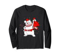 Cool Funny Santa Claus Cat with Christmas Bag Graphic Design Manche Longue