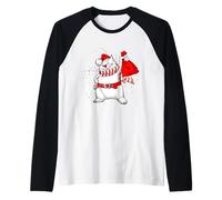 Cool Funny Santa Claus Cat with Christmas Bag Graphic Design Manche Raglan