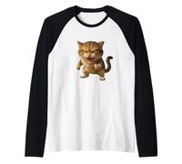 Cool Funny Wild Fury Cat Illustration Graphic Designs Manche Raglan