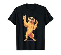 Cool Golden Retriever Double Rock Signs Punk Dog Graphic T-Shirt
