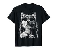 Cool Husky Boire du café glacé Drôle Chien Meme y2k Grunge T-Shirt