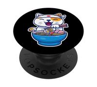 Cool Japanese Ramen Cat Illustration Novelty Graphic Designs PopSockets PopGrip Adhésif