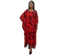 Cool Kaftans Chic Tye Dye Multicolore Kaftan Plus Femmes Longue Longue Longueur Col Rond Plage Abstrait Batik - Rouge - Taille Unique