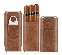 COOL KNIGHT Étui à cigares en cuir - Doublure en bois de cèdre - Accessoires pour cigares avec coupe-cigare en acier inoxydable - Coffret cadeau pour les amateurs de cigares (marron)