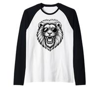 Cool Lion Head Portant des Lunettes de Soleil Noir et Blanc Vector Art Manche Raglan