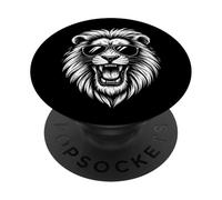 Cool Lion Head Portant des Lunettes de Soleil Noir et Blanc Vector Art PopSockets PopGrip Adhésif