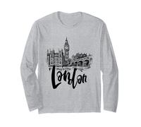 Cool London UK Novelty Graphic Tees, London Sketch Drawing Manche Longue
