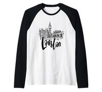 Cool London UK Novelty Graphic Tees, London Sketch Drawing Manche Raglan